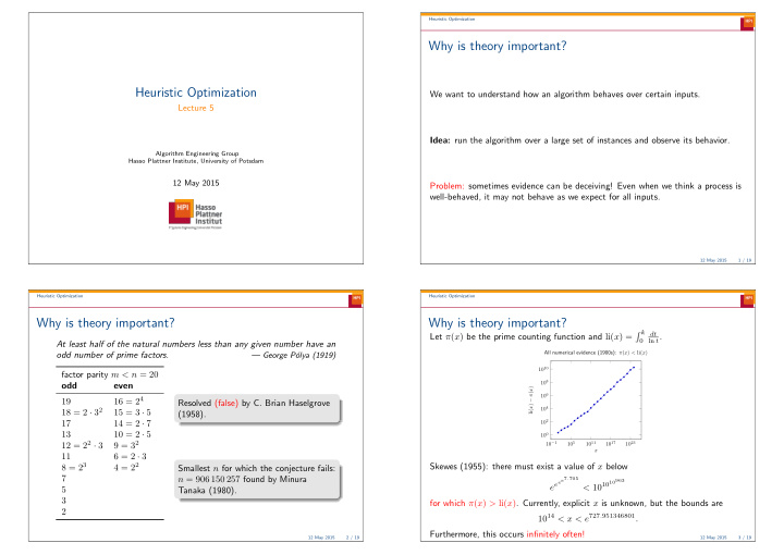 why is theory important heuristic optimization