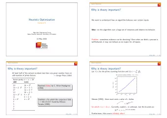 Why is theory important?  Heuristic Optimization  We want to understand how an algorithm behaves