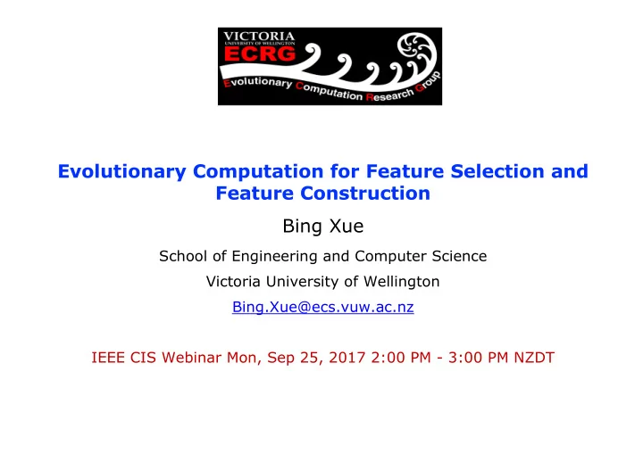 evolutionary computation for feature selection and