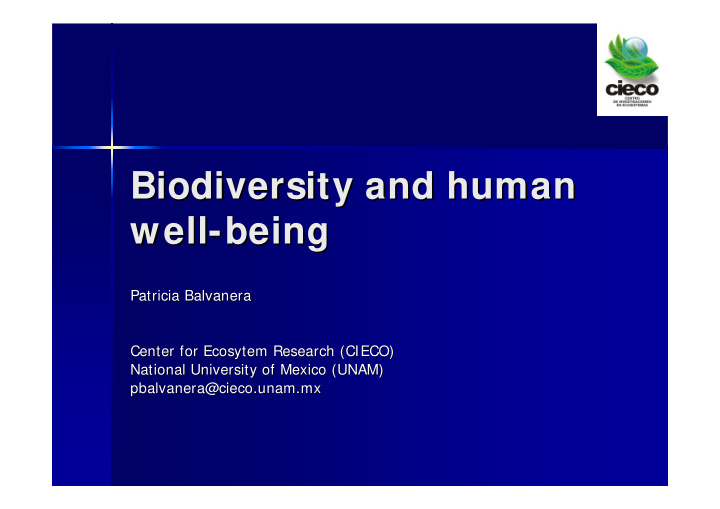 biodiversity and and human human biodiversity well being