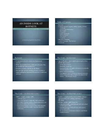 AN INSIDE LOOK AT  Rationale  BOTNETS  Codebase Analysis (Agobot, SDBot, SpyBot, GT Bot)