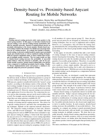 Density-based vs. Proximity-based Anycast  Routing for Mobile Networks  Vincent Lenders, Martin May