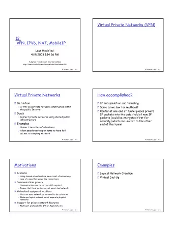 Virtual Private Networks (VPN)  12:  VPN, IPV6, NAT, MobileIP  Last Modified:  4/9/2003 1:14:36 PM