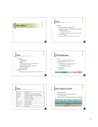 1  IPv6 Packet Format  IPv6 Packet Format  40 Byte minimum    0  8  16  31  Mandatory fields