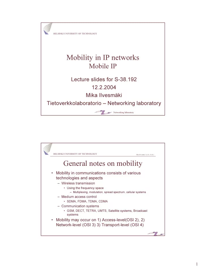 mobility in ip networks
