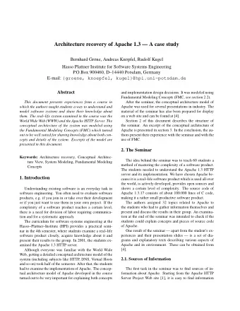 Architecture recovery of Apache 1.3  A case study  Bernhard Grne, Andreas Knpfel, Rudolf