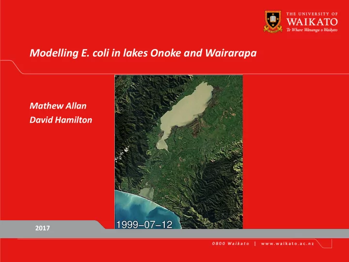 modelling e coli in lakes onoke and wairarapa