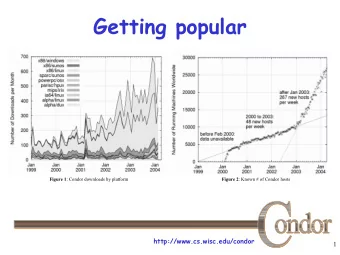 Getting popular Figure 1 : Condor downloads by platform Figure 2 : Known # of Condor hosts