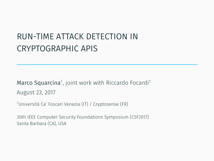 run time attack detection in cryptographic apis