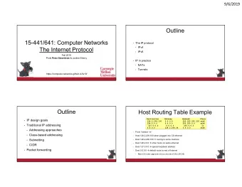 Outline  15-441/641: Computer Networks  The IP protocol  IPv4  The Internet Protocol  IPv6