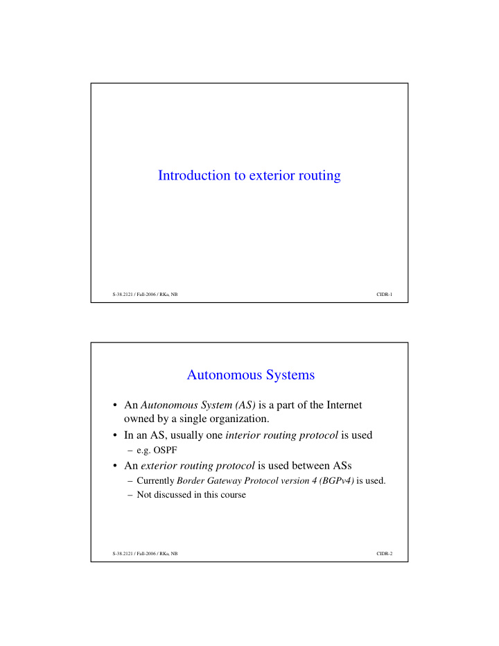 introduction to exterior routing