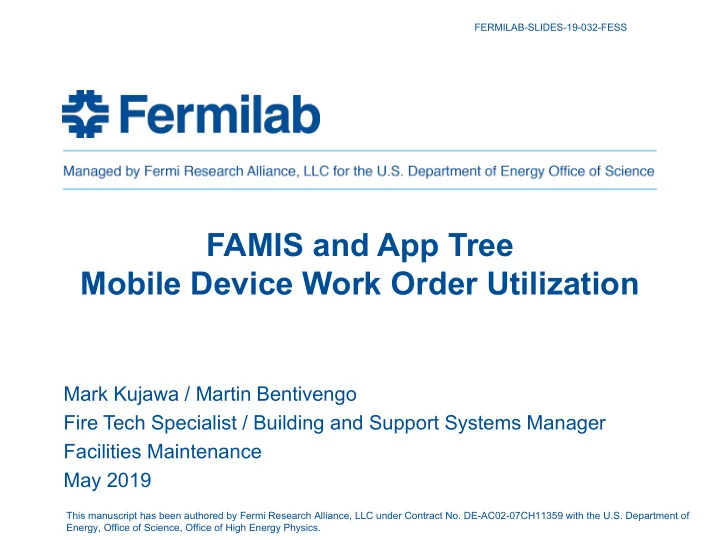 famis and app tree mobile device work order utilization
