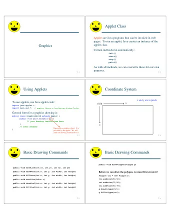 Applet Class Applets are Java programs that can be invoked in web  pages.  To run an applet, Java