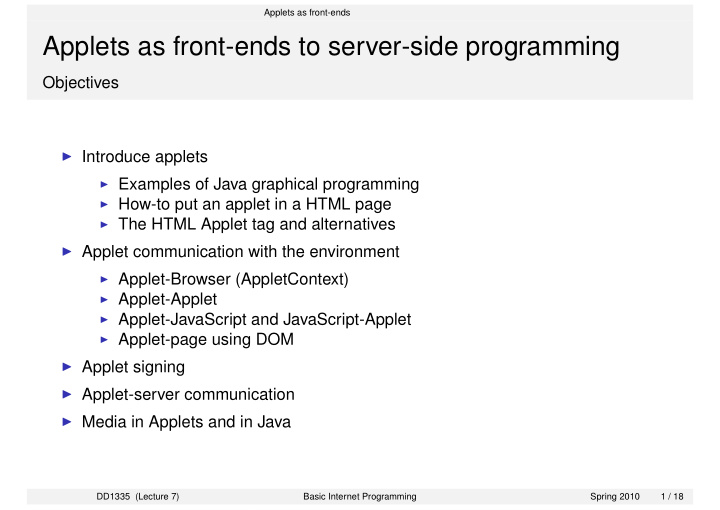 applets as front ends to server side programming