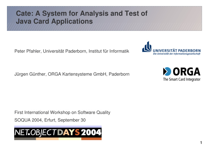 cate a system for analysis and test of java card