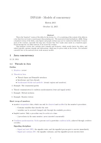 INF4140 - Models of concurrency  Hsten 2015  October 12, 2015  Abstract  This is the