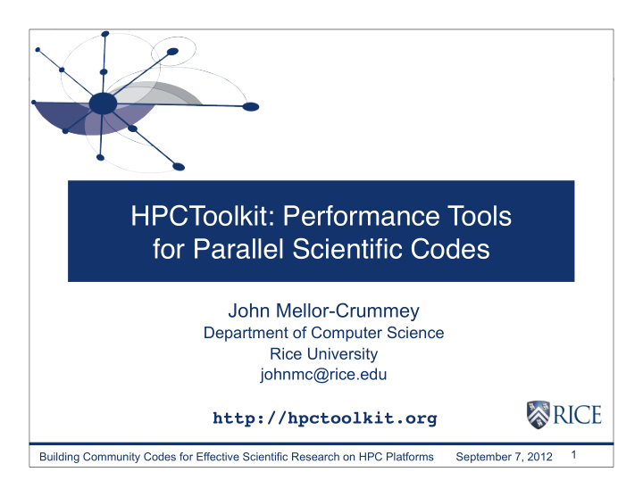 hpctoolkit performance tools for parallel scientific codes