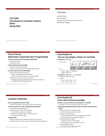 Overview' ! Course'theme'  CSCI$3240$ ! Five'reali;es'  Introduc0on$to$Computer$Systems$ !