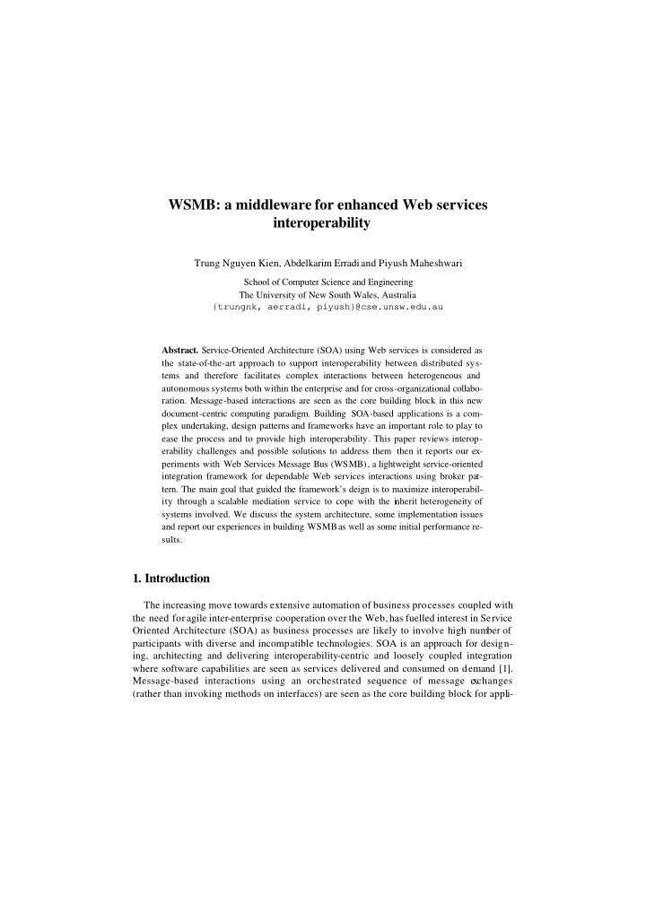 wsmb a middleware for enhanced web services