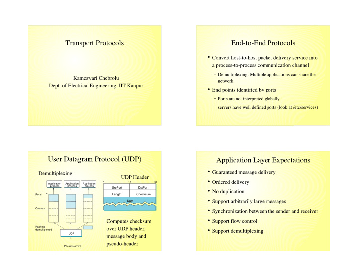transport protocols end to end protocols