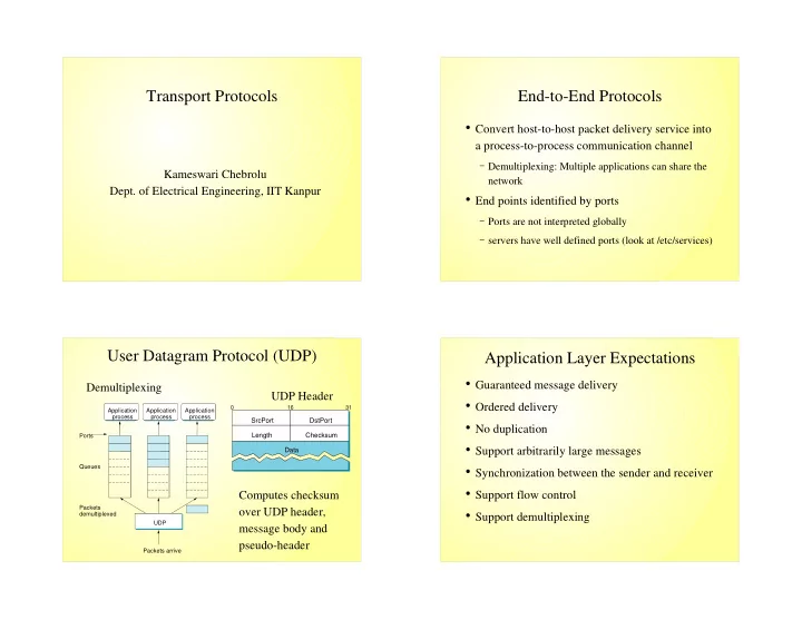 transport protocols end to end protocols