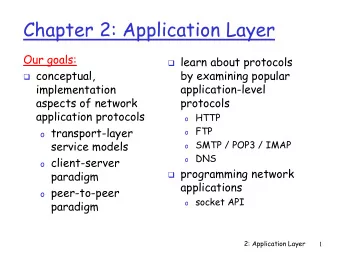 Chapter 2: Application Layer  Our goals:  learn about protocols  conceptual,  by examining