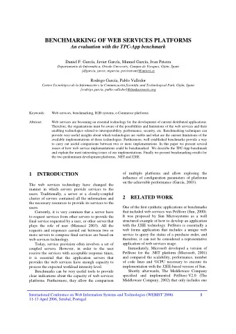 BENCHMARKING OF WEB SERVICES PLATFORMS  An evaluation with the TPC-App benchmark  Daniel F.