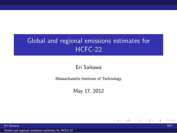 global and regional emissions estimates for hcfc 22