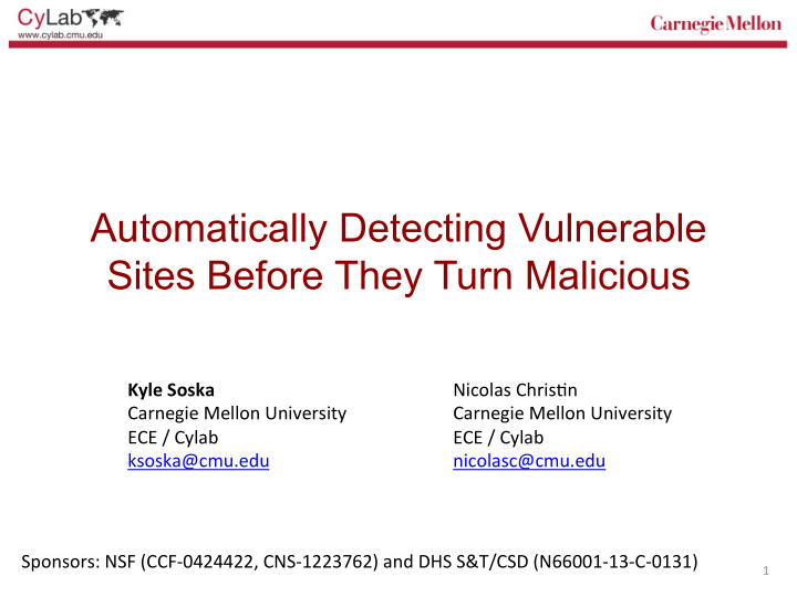 automatically detecting vulnerable sites before they turn