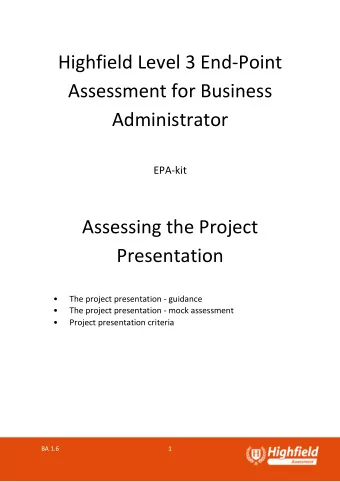 Highfield Level 3 End-Point  Assessment for Business  Administrator  EPA-kit  Assessing the Project