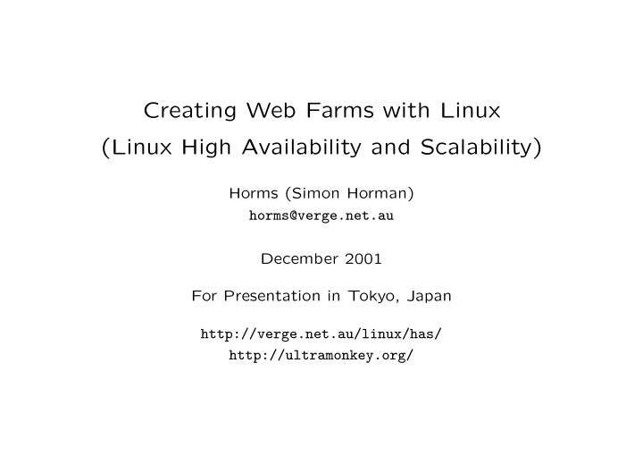 creating web farms with linux linux high availability and