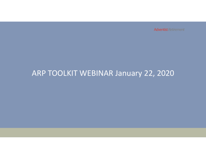 arp toolkit webinar january 22 2020