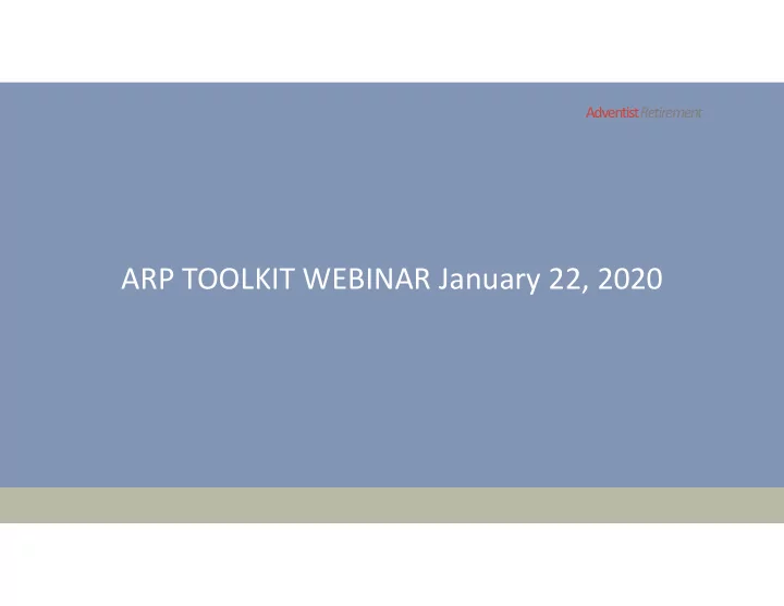 arp toolkit webinar january 22 2020