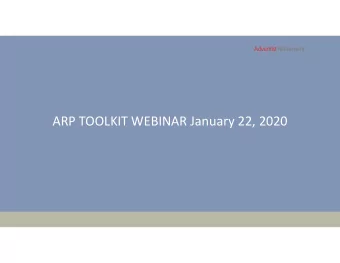 ARP TOOLKIT WEBINAR January 22, 2020 Adventist Retirement  Welcome!  Were excited to be able to