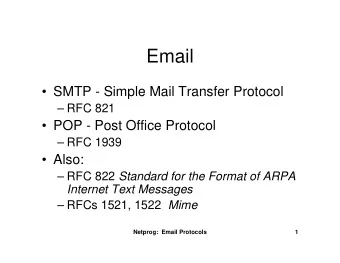 Email   SMTP - Simple Mail Transfer Protocol   RFC 821   POP - Post Office Protocol