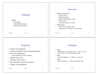 Naming   identify objects   help locate objects   define membership in a group  Outline