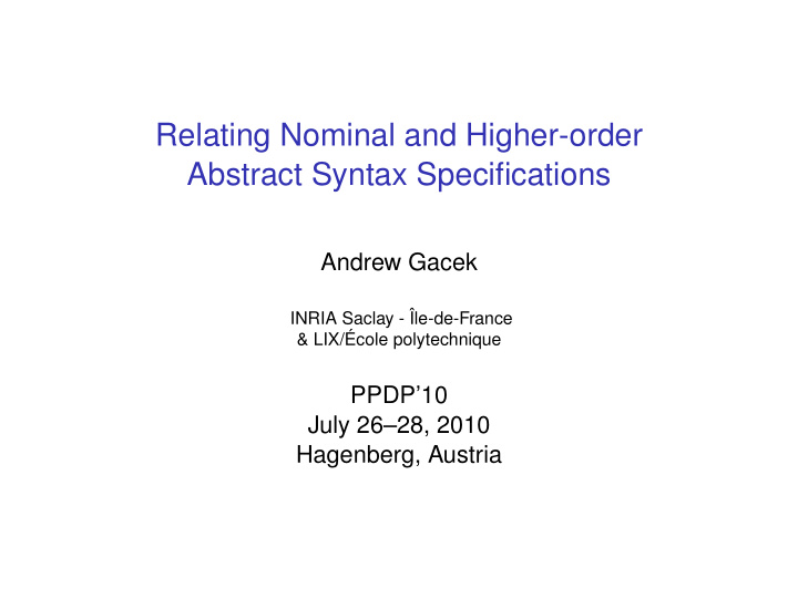 relating nominal and higher order abstract syntax
