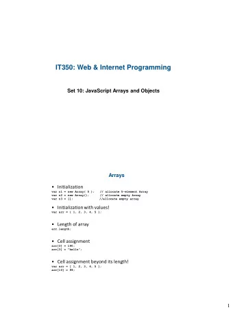 IT350: Web &amp; Internet Programming  Set 10: JavaScript Arrays and Objects  Arrays