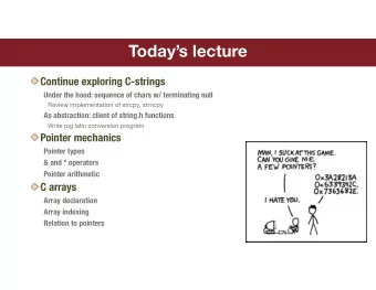 Todays lecture  Continue exploring C-strings  Under the hood: sequence of chars w/ terminating