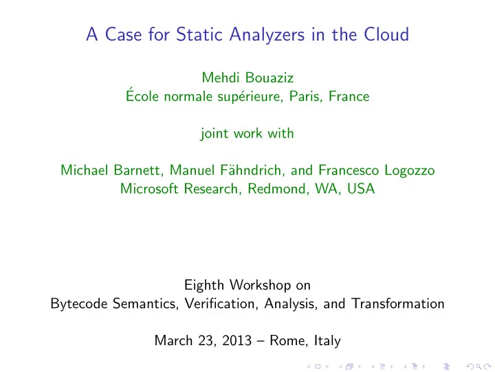a case for static analyzers in the cloud