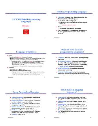 What is programming language?  Translator between you, the programmer and  CSCI: 4500/6500