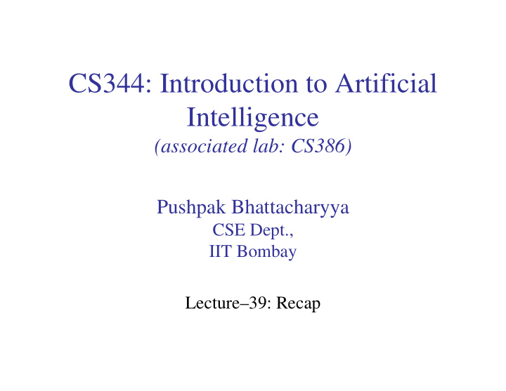 cs344 introduction to artificial intelligence intelligence