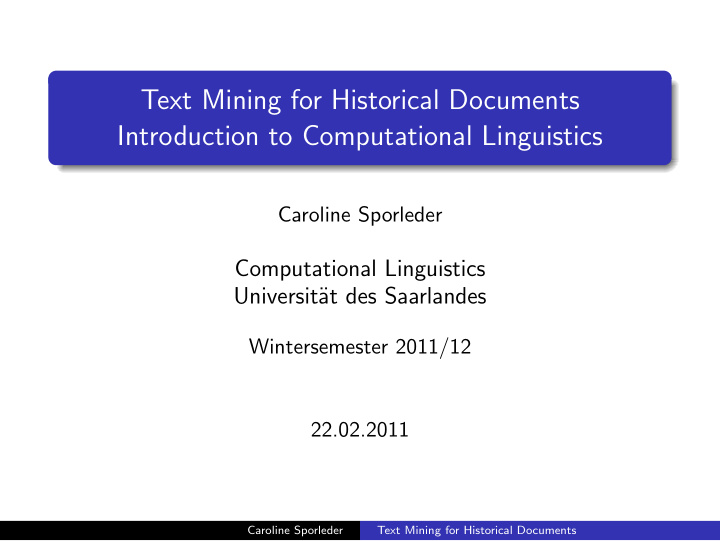 text mining for historical documents introduction to
