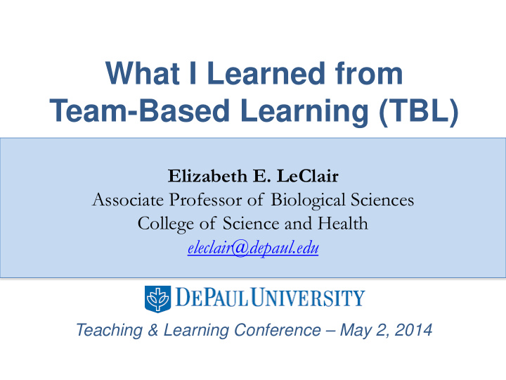 what i learned from team based learning tbl