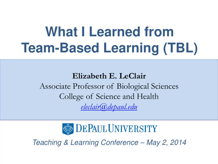 what i learned from team based learning tbl