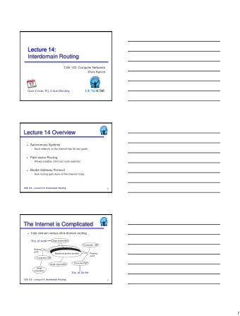 Lecture 14:  Interdomain Routing  CSE 123: Computer Networks  Chris Kanich  Quiz 2 now; Prj. 2 due