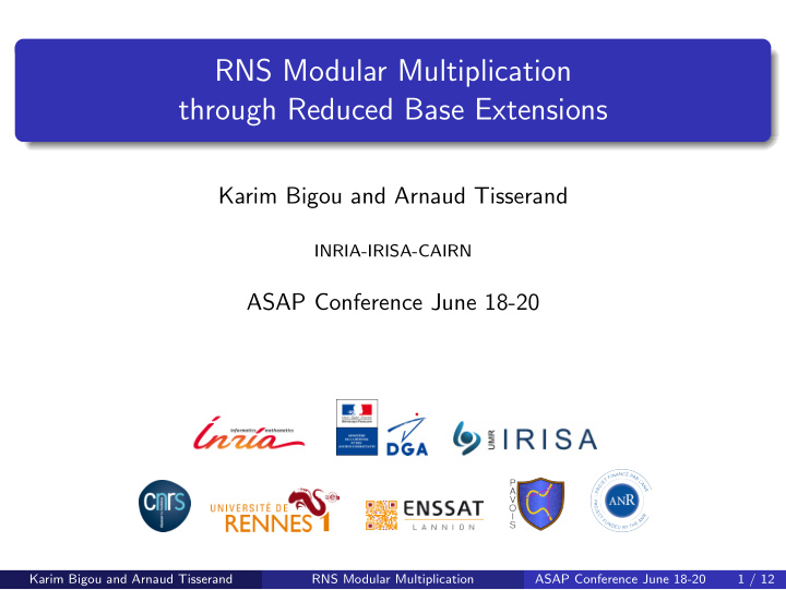 rns modular multiplication through reduced base extensions