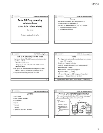 Basic OS Programming  Weve introduced the idea of a process as a  Abstractions  container for