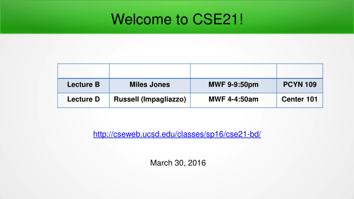 welcome to cse21