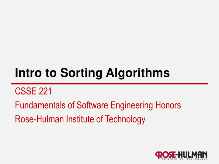 intro to sorting algorithms